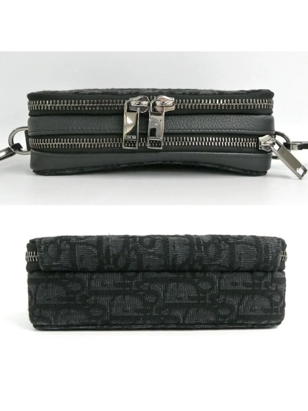 Dior Strap Zip Pouch Jacquard Black Shoulder Bag